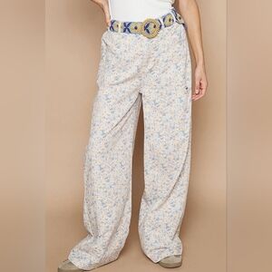 ⭐⭐ POL Floral Print Wide Leg Lightweight Cotton Denim Pants, Cottagecore Vibes
